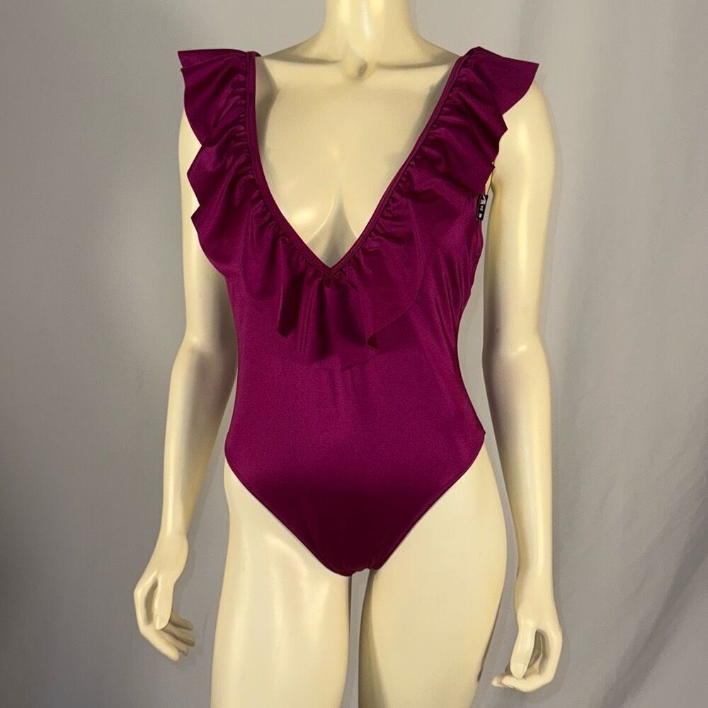 PINK Victoria's Secret One Piece Ruffle Swimsuit Deep V Violet Purple‎ Medium